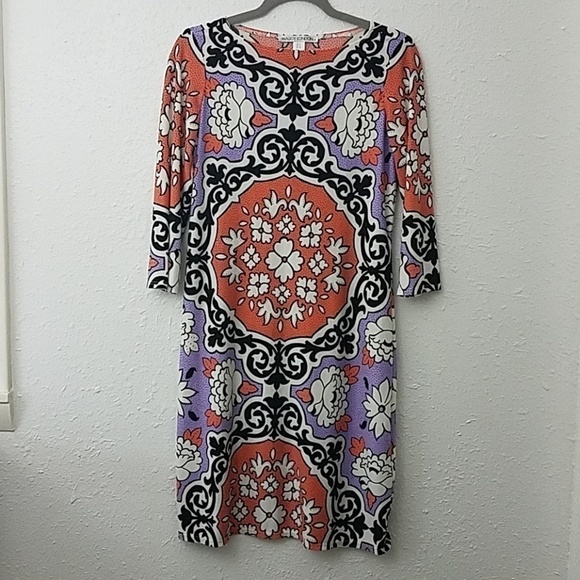 𝅺maggy London shift dress US 4 long Sleeve ethnic - Picture 1 of 7